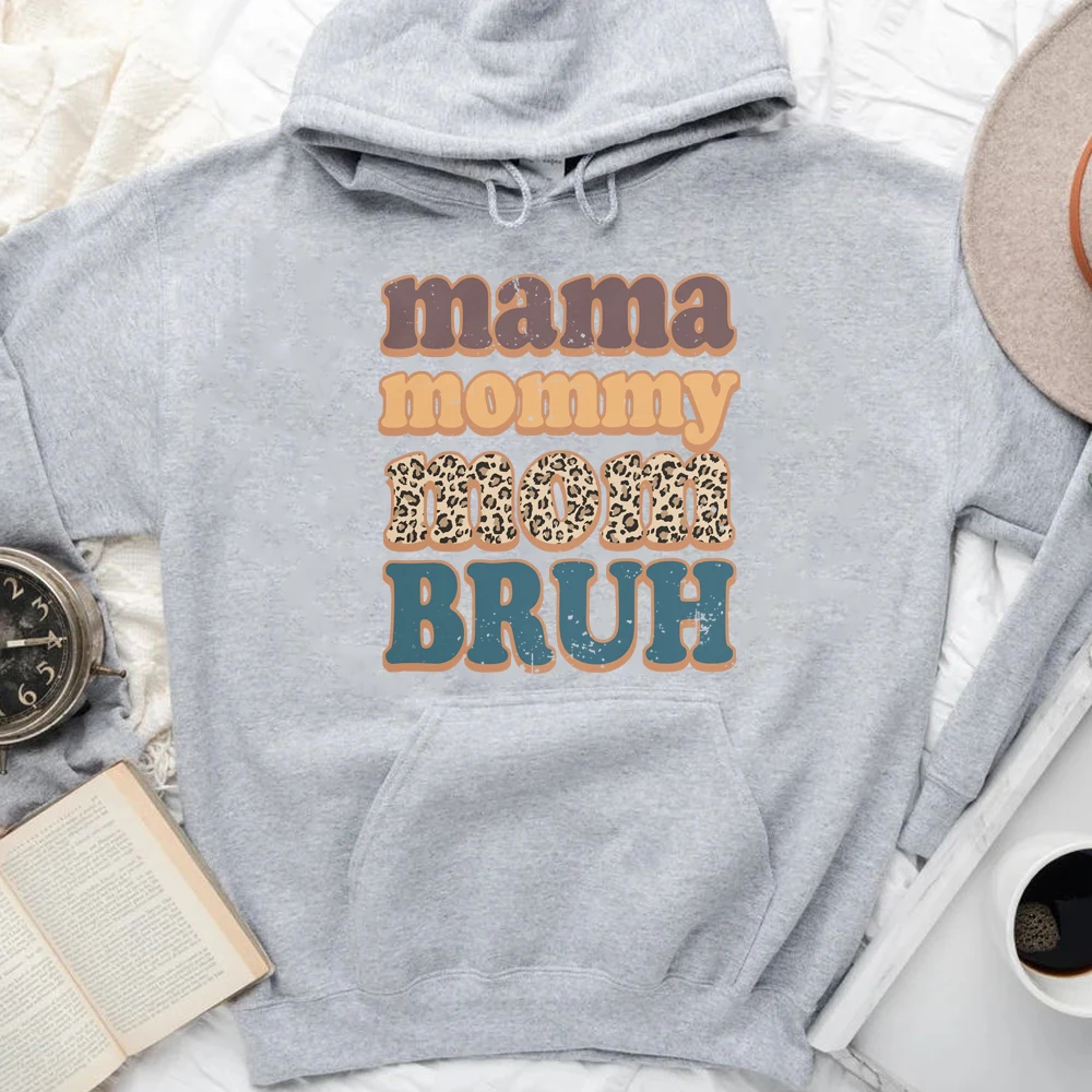 Mama Mommy Mom Bruh Hoodie Funny Sayings Print Sweatshirt Hoodies for Mothers Day Gift