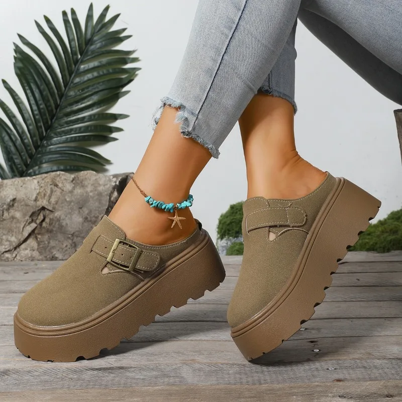 شباشب منزلية نسائية موضة 2025 بمقدمة مستديرة ربيعية سميكة القاع مسطحة فاخرة مريحة لطيفة بكعب عالي فستان أحذية غير رسمية بنمط جديد #3