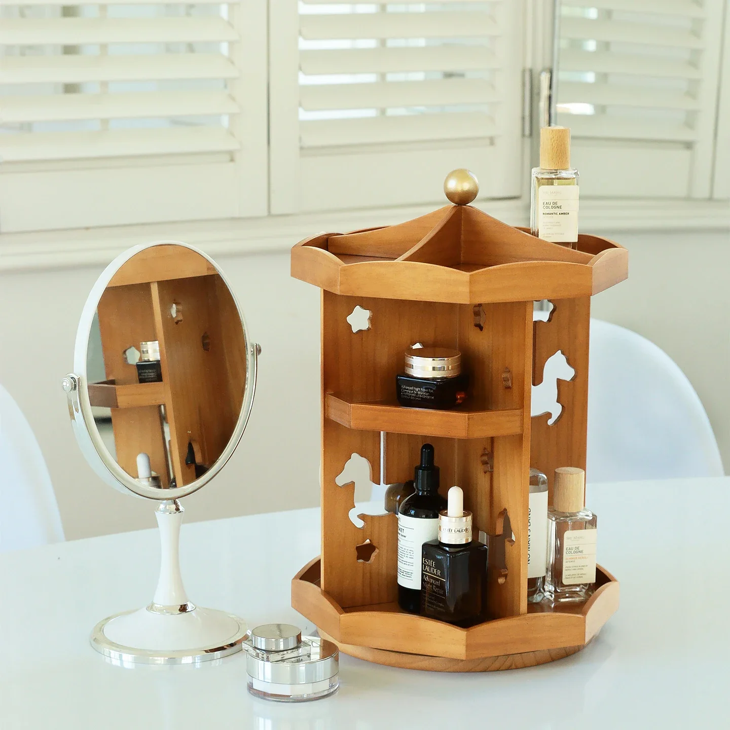 

Fruit set solid wood desktop cosmetic storage rack