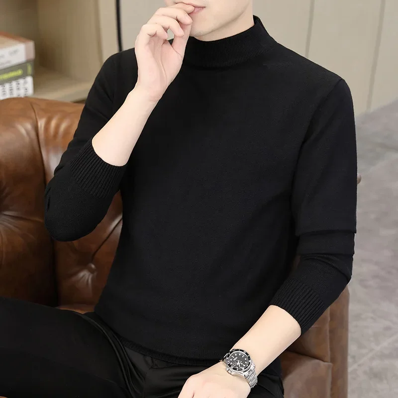 Autumn Winter High Quality Men's Sweater Cashmere Sweater Men's Pullover Half High Collar Soft And Warm Knitted Sweater ZL102