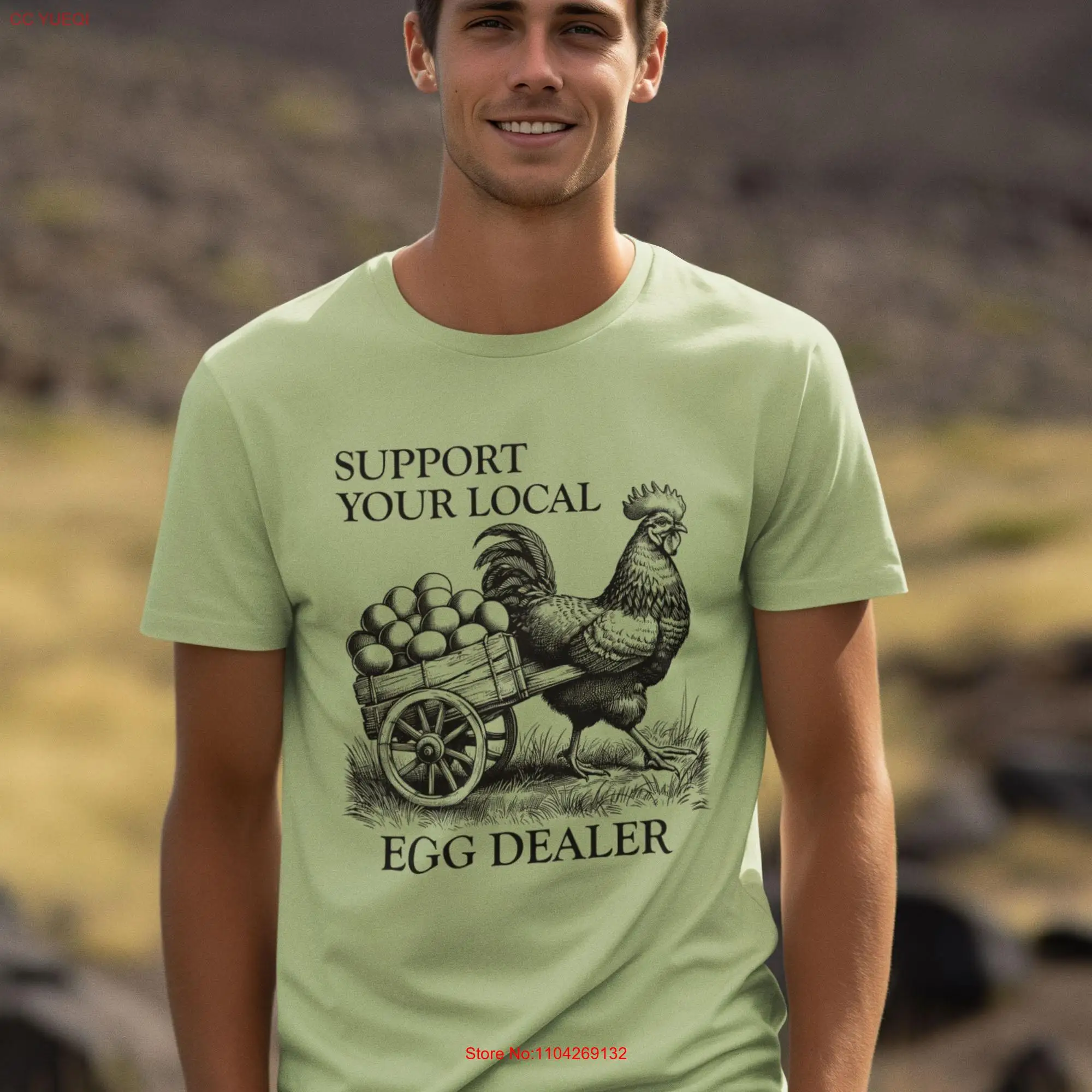 Support Your Local Egg Dealer Chicken T-Shirt Śmieszny tradycyjny obraz retro Wózek drobiowy dla niego, jej rolnik w domu