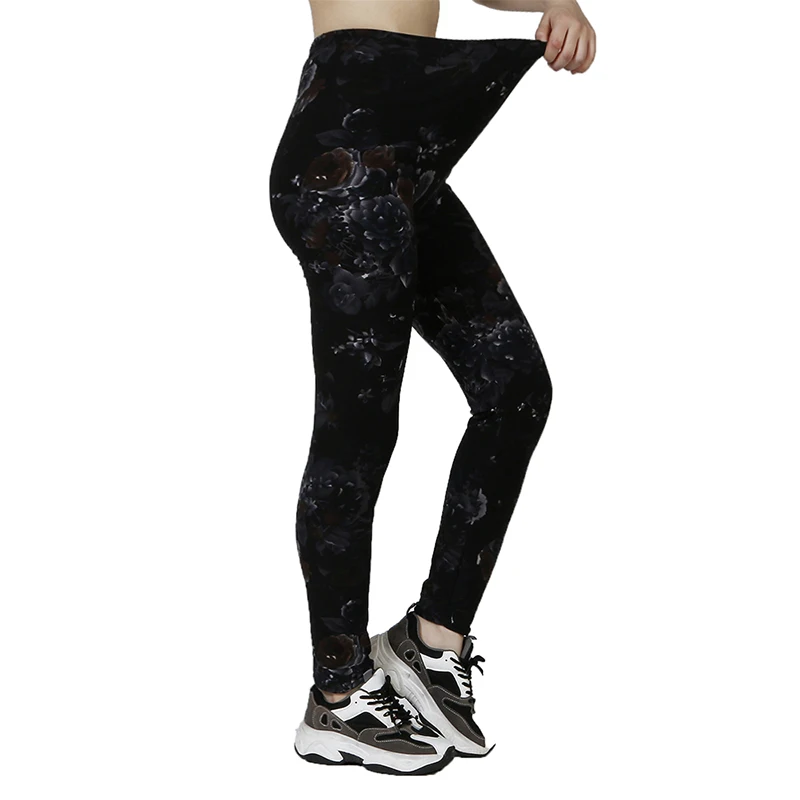 PD49 Fitness Leggings, WOMEN'S Dark Floral Pattern Running Pants, Fitness Printed Bottom Pants