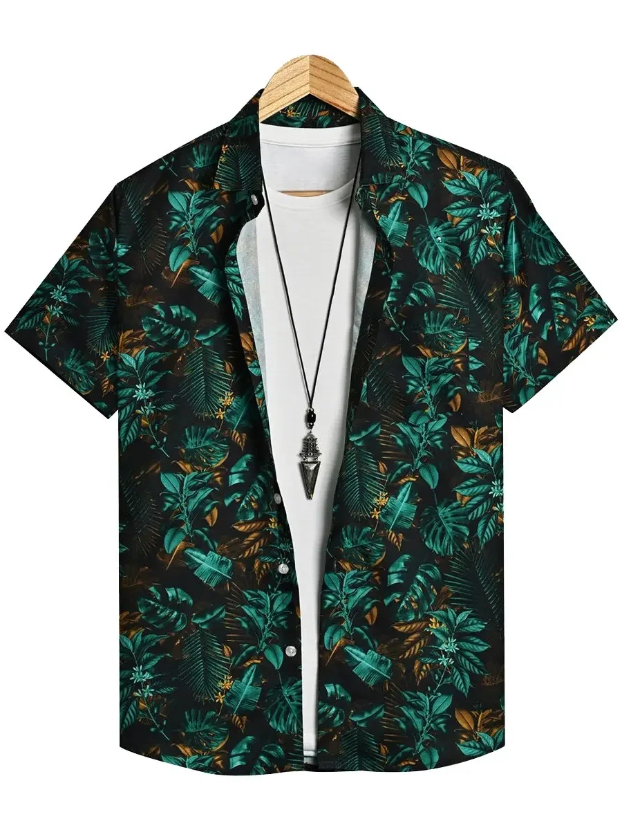 

Мужская рубашка с 3D-принтом в виде тропических растений, летняя повседневная рубашка для отдыха, новая модель с пуговицами и короткими рукавами, унисекс одежда.