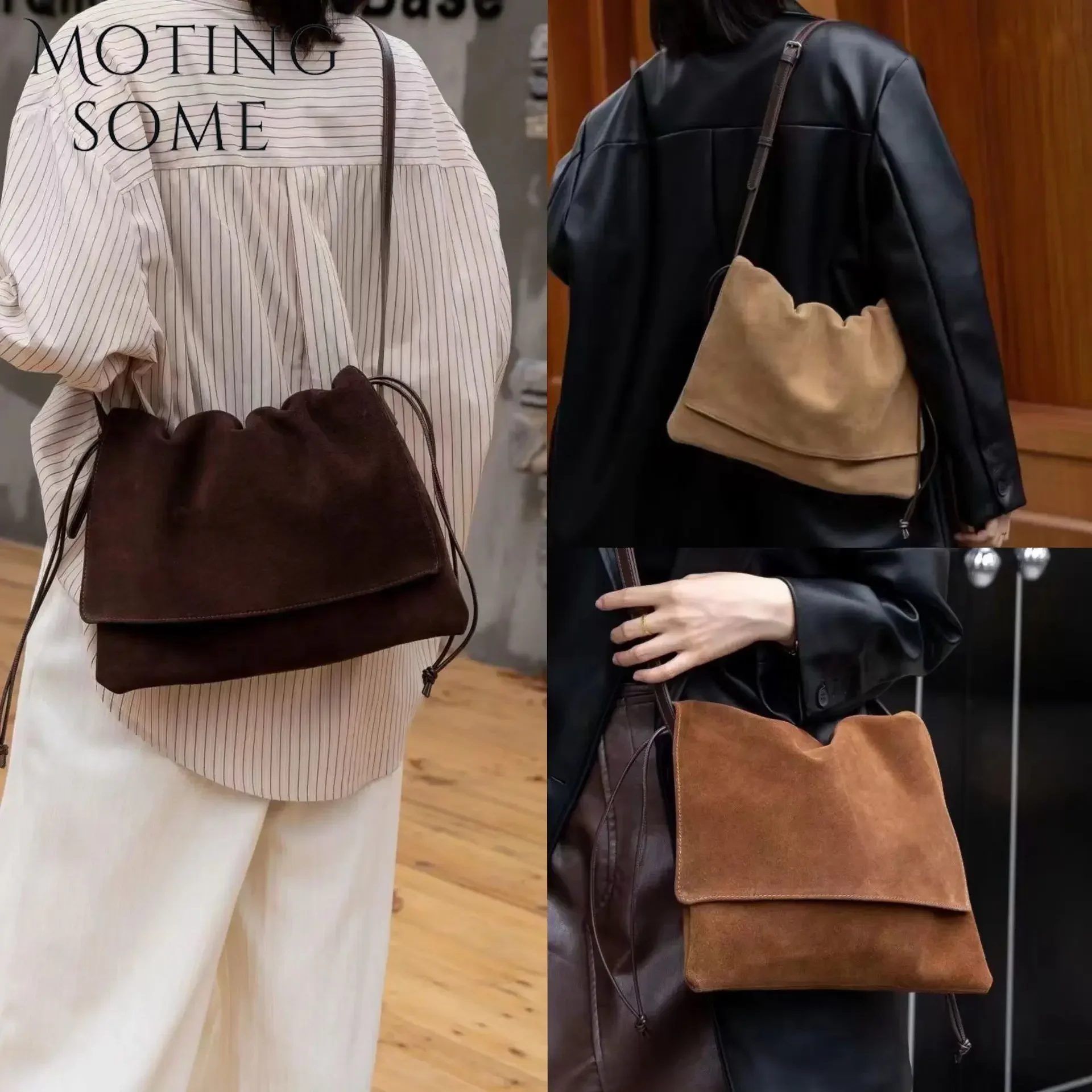 

Motingsome Women Shoulder Bags First Layer Suede Tote Bag Flip Design Crossbody Messenger Tote Portable Hobos Daily Purse 2024