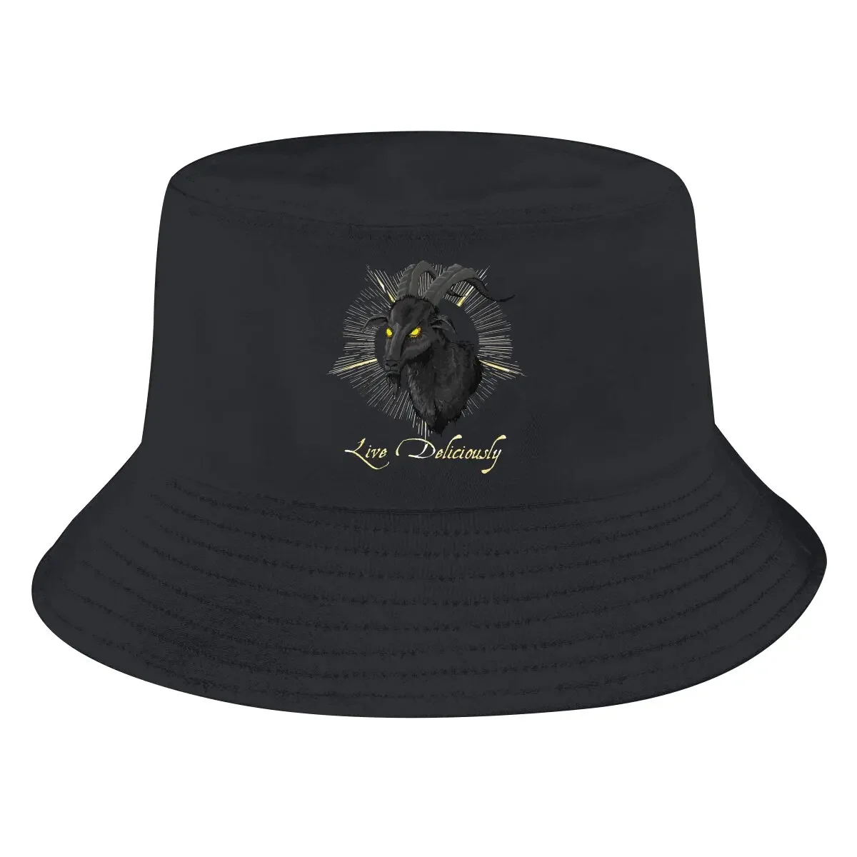 Black Phillip Live Deliciously Unisex Bucket Hats Baphomet Satan Lucifer Hip Hop Fishing Sun Cap Fashion Style Designed