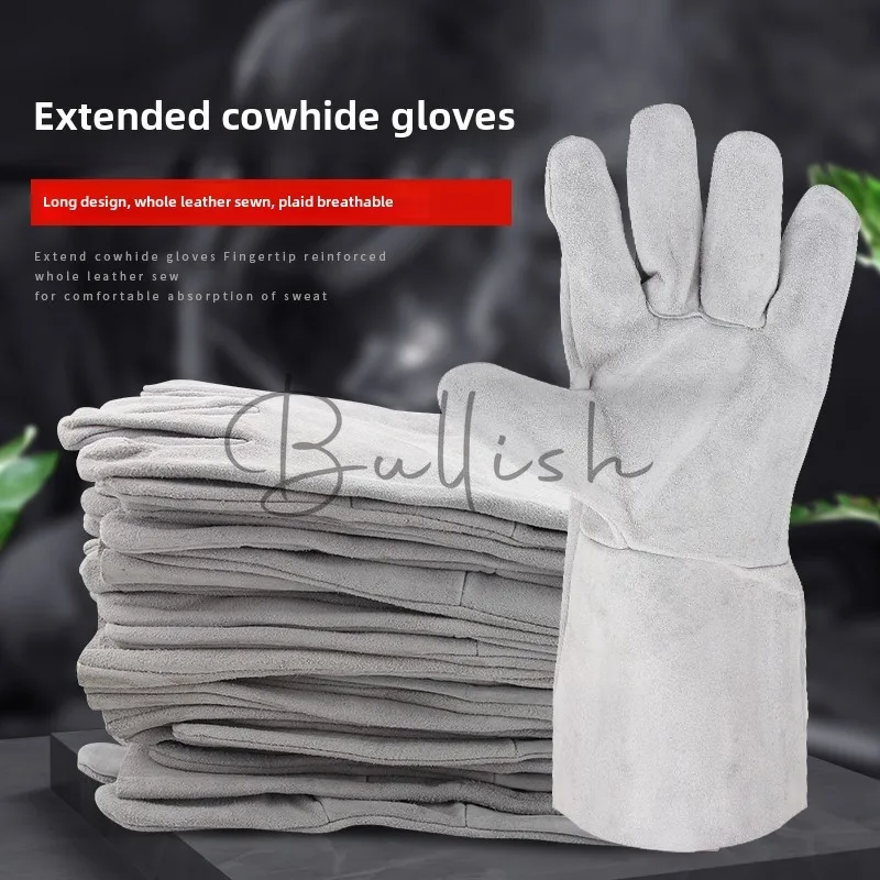 Extended cowhide gloves, special protection for welders, soft and wear-resistant heat insulation