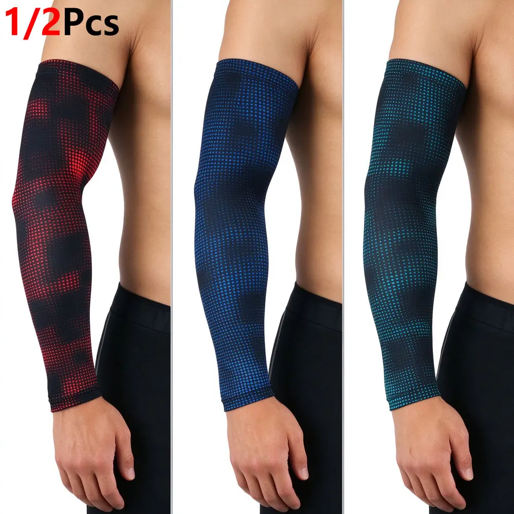 1/2Pcs Outdoor UV Blocking Arm Compression Sleeve, Anti-slip Silicone Top Design,Breathable Cooling Arm Cover Basketball Running