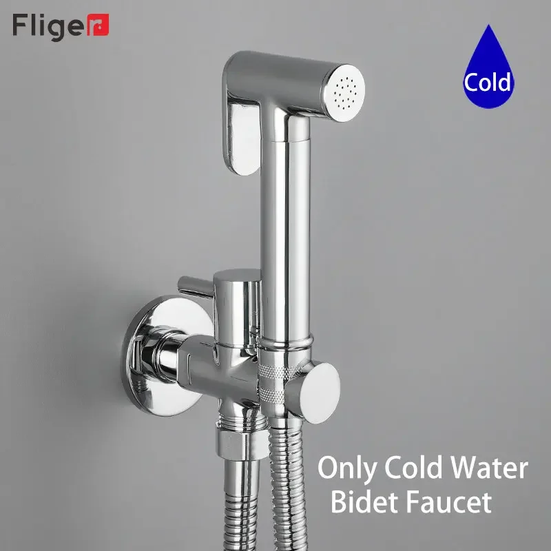 Fliger Brass Toilet Bidet Faucet Portable Bidet Sprayer Single Cold Water Bidet Faucet Handheld Shower Head Hygienic Shower