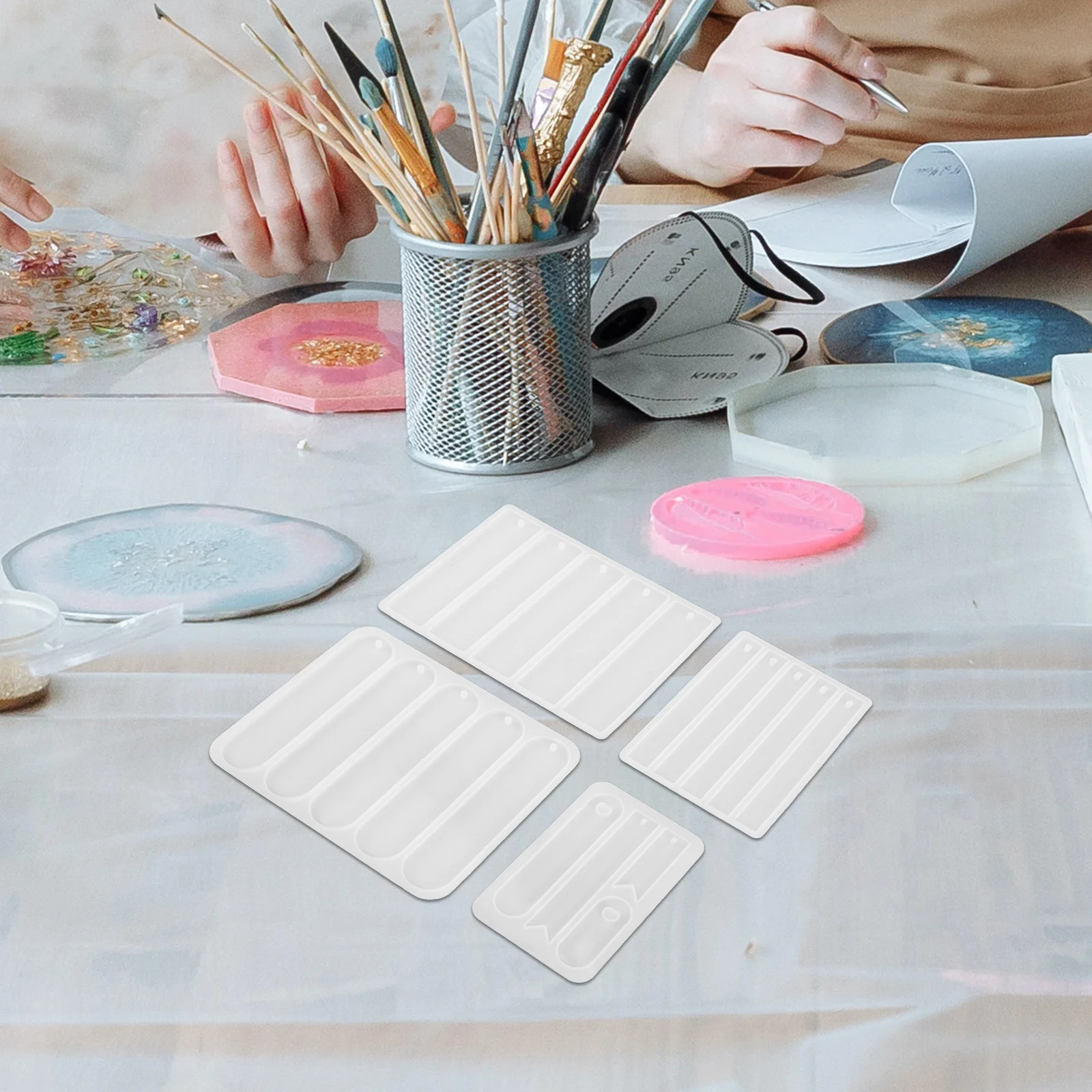 

4Pcs Rectangle Silicone Molds for Resin Bookmark Craft Easy Demolding Durable DIY Epoxy Casting Silicone Molds for Epoxy Resin
