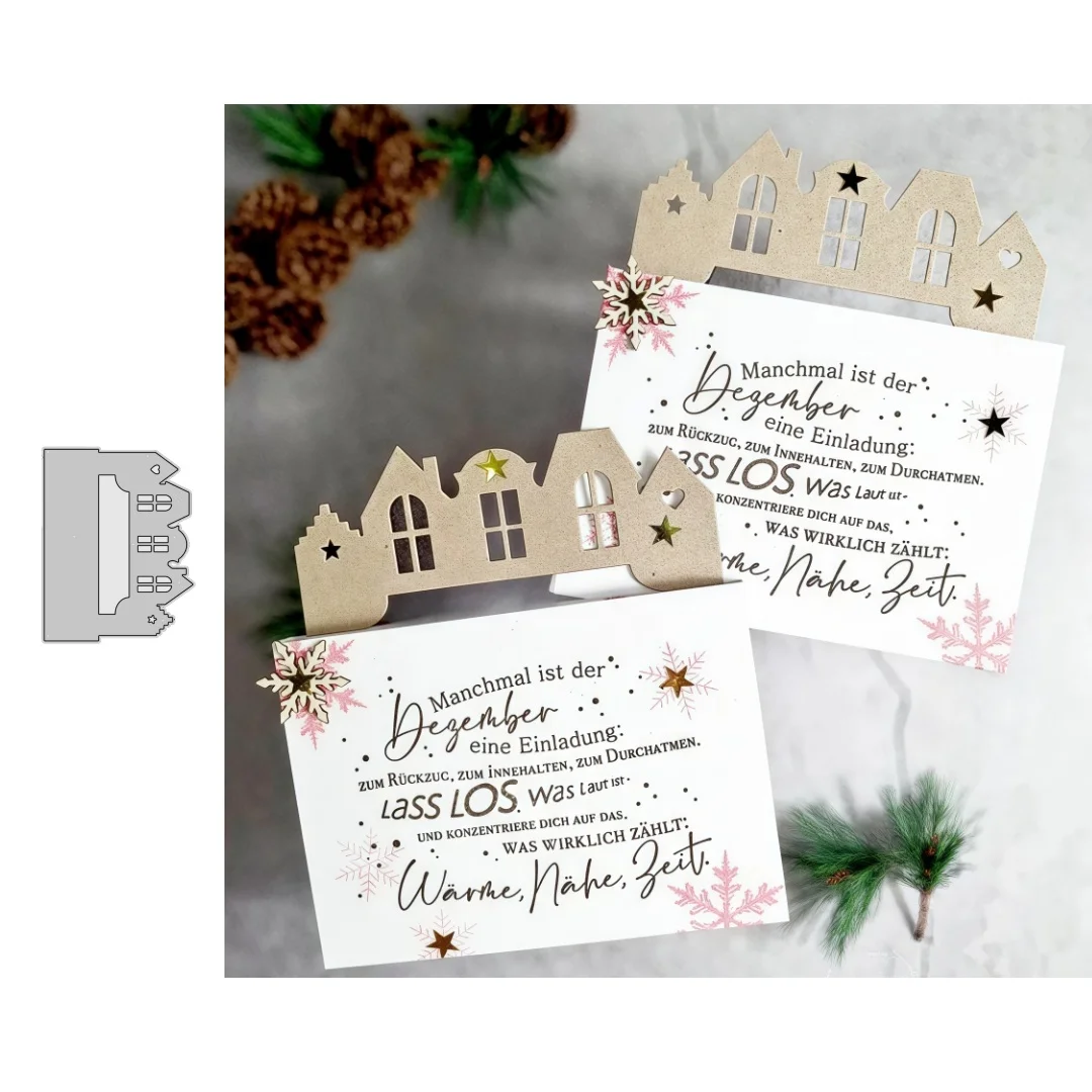 Häuser Einkaufstasche Metall Stanzformen für DIY Scrapbooking Kartenherstellung Schablonen Prägung Handwerk Dekoration