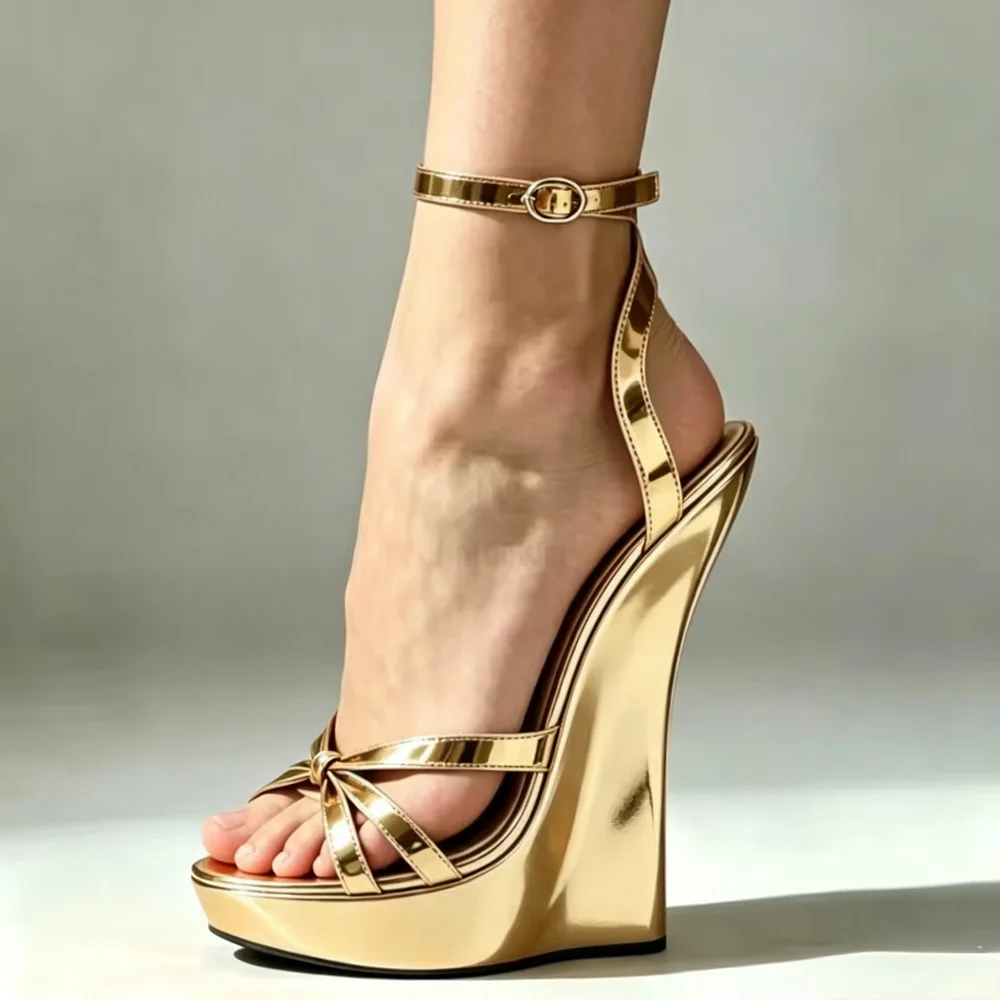 

18CM High Heeled Sandals,Women's Cross Straps Summer Shoes,Unisex Cosplay Platforms,Metallic Colors Gold,Pink,Customized