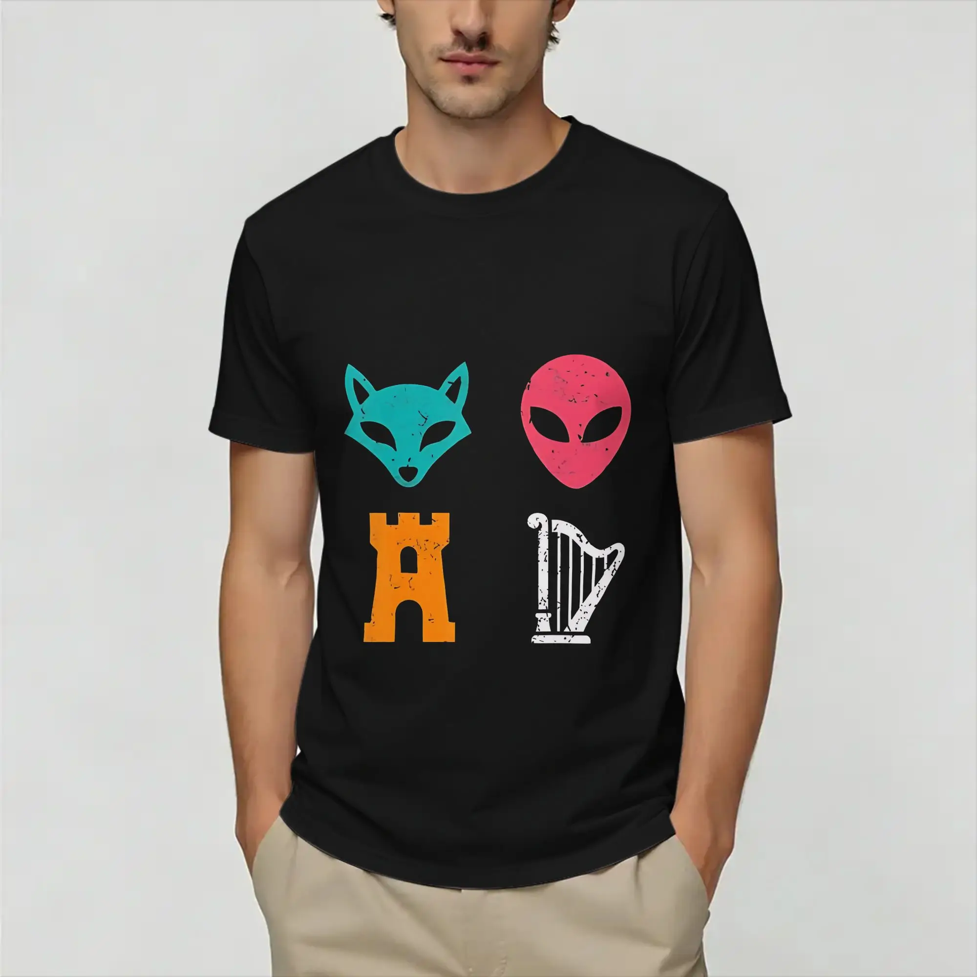 Funny Spurs Fox&Alien&Castle&Harper  T-Shirt for Men  Novelty Cotton Tee Shirt Crewneck Short Sleeve T Shirt Gift Clothes