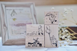 Lovely Girl Happy Play In The Rain Wooden Rubber Stamp Set DIY Scrapbooking Photo Album Card Making Journal Material Wood Seals