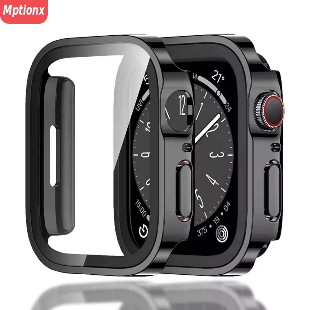 yZ[zGlass+PC Cover For Apple Watch Case Series 11 10 42mm 46mm 45mm 41mm 44mm 40mm Screen Protector iWatch SE 6 7 8 9 Waterproof