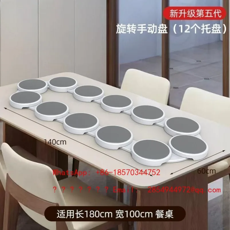 2026     Simple Long Table Manual Rotating Turntable Dining Table Portable Tray Household Party Long Table Must