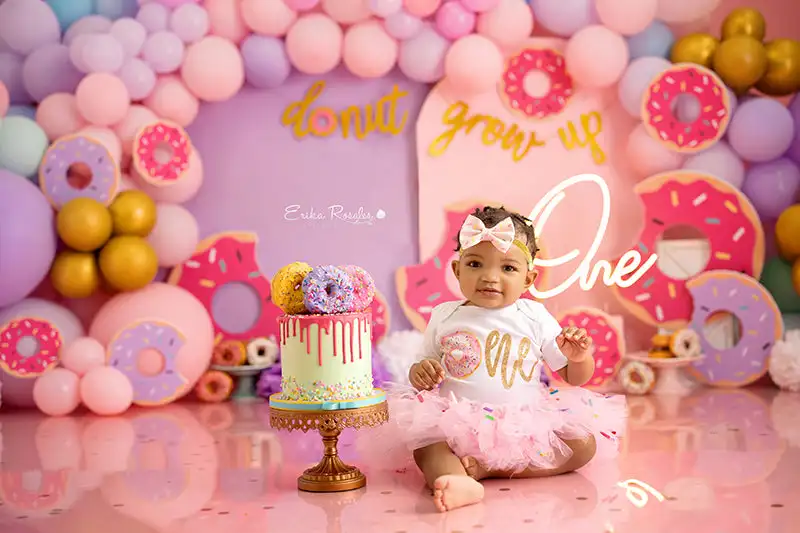 Donut Grow Up Photography Backdrop Kids Baby Birthday Party Decors Balloon Arch Child Girls Cake Smash Photo Studio Backgrounds