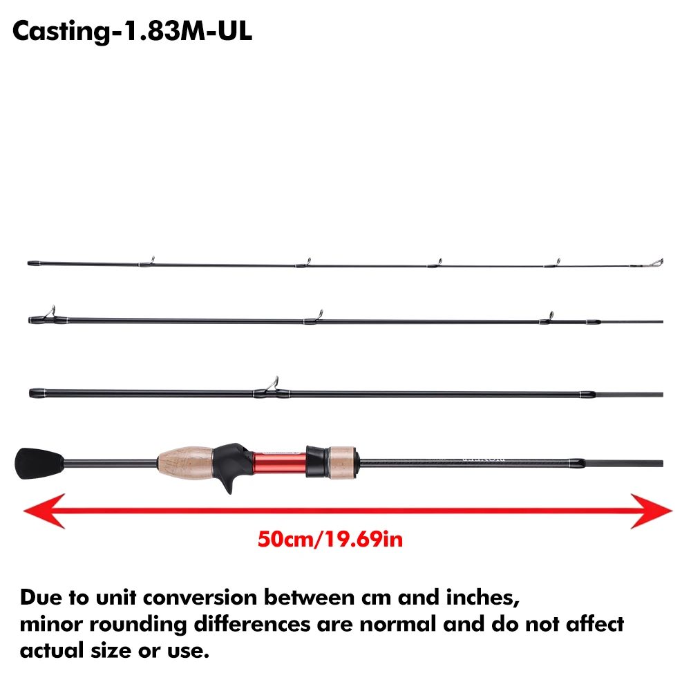 BUDEFO Ultraleichte Spinn- und Castingruten 1-10g T800 Kohlefaser Fuji-Ringe Tragbare Reise-Angelrute für Forellen und Barsche – Detail 3