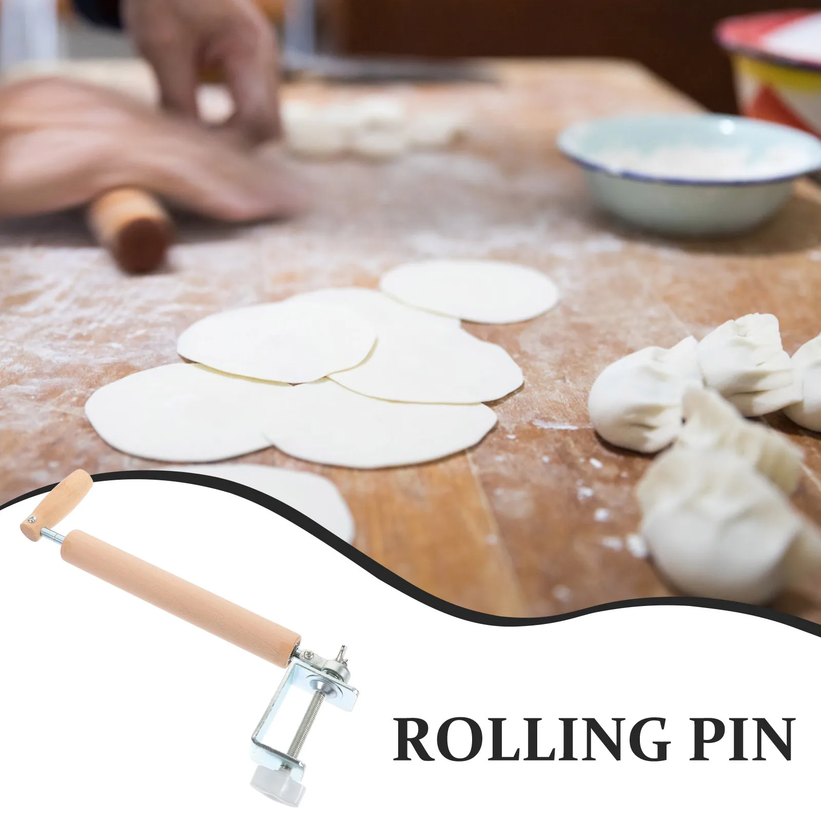 

Clamp Type Wooden Rolling Pin Household Dumpling Skin Tool 360 Degree Rotating Clip on Dough Roller Pin for Baking Pastry