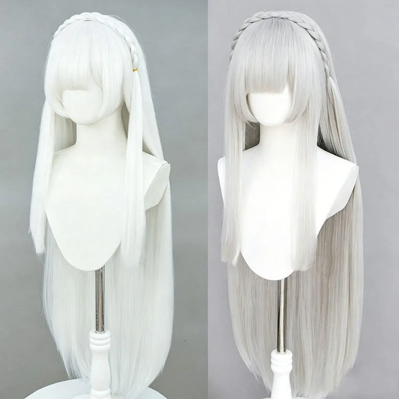 Anime Re:Zero Emilia Cosplay Wig Silver White Long Natural Looking Synthetic Hair Headwear For Women Men Halloween Costume Party view 4