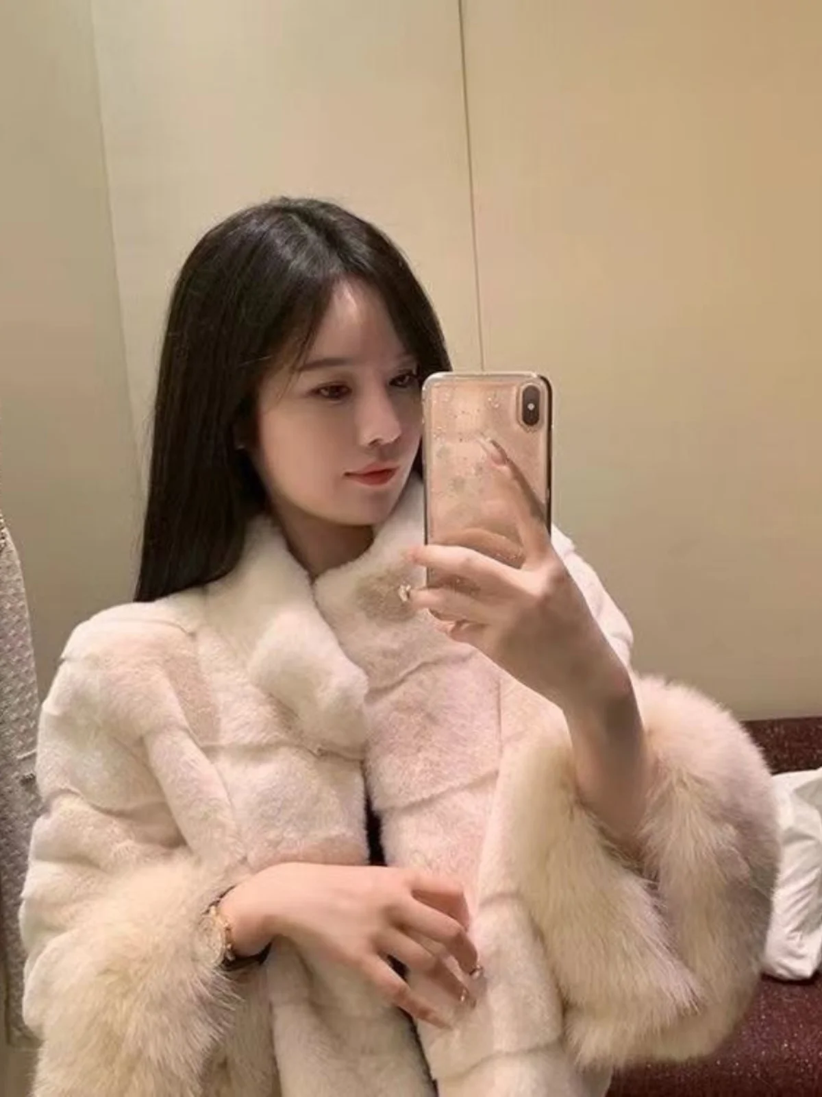 Novo Casaco F de Inverno Curto de Pelúcia Espa com Pele de Raposa Inteada, Quente e E, Manga Longa, Gola R...