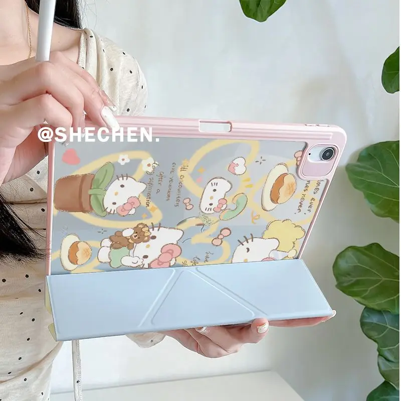 حافظة هالو كيتي 3+Y قابلة للطي لجهاز iPad Air 6/Pro 11/10-11th Gen، غطاء صلب من الأكريليك مضاد للانحناء مع فتحة قلم رصاص #6