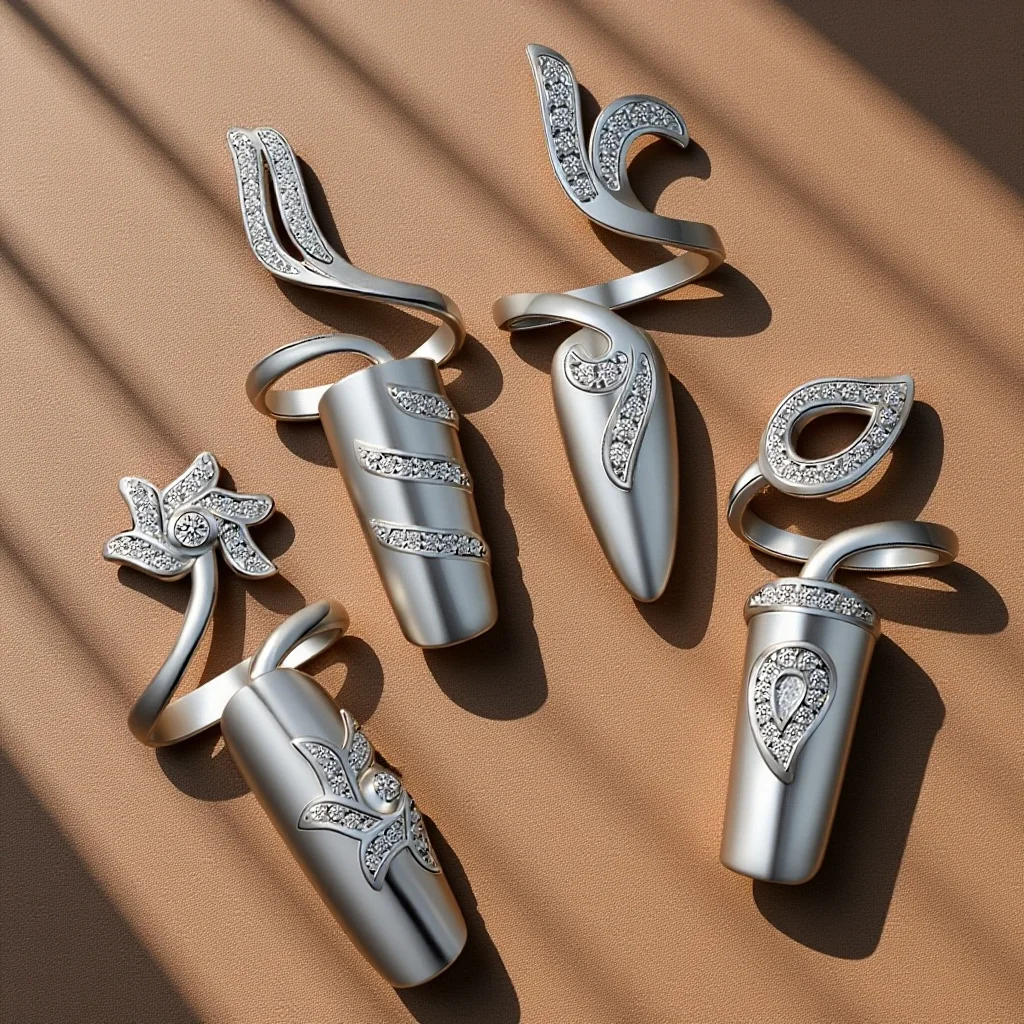 

4 шт. женские кольца для ногтей, украшенные стразами, кольца для ногтей из сплава, модные украшения для рук для свиданий, рождественский подарок, аксессуары