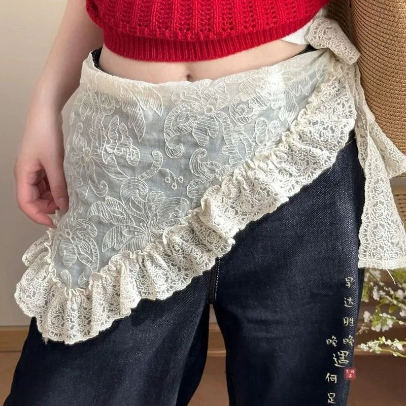 

Trendy Lace Trim Lace Mini Skirt Y2k Ruffles Jeans Decoration Fart Curtain Lolita Clothing Accessories Pretty Butt Curtain Women