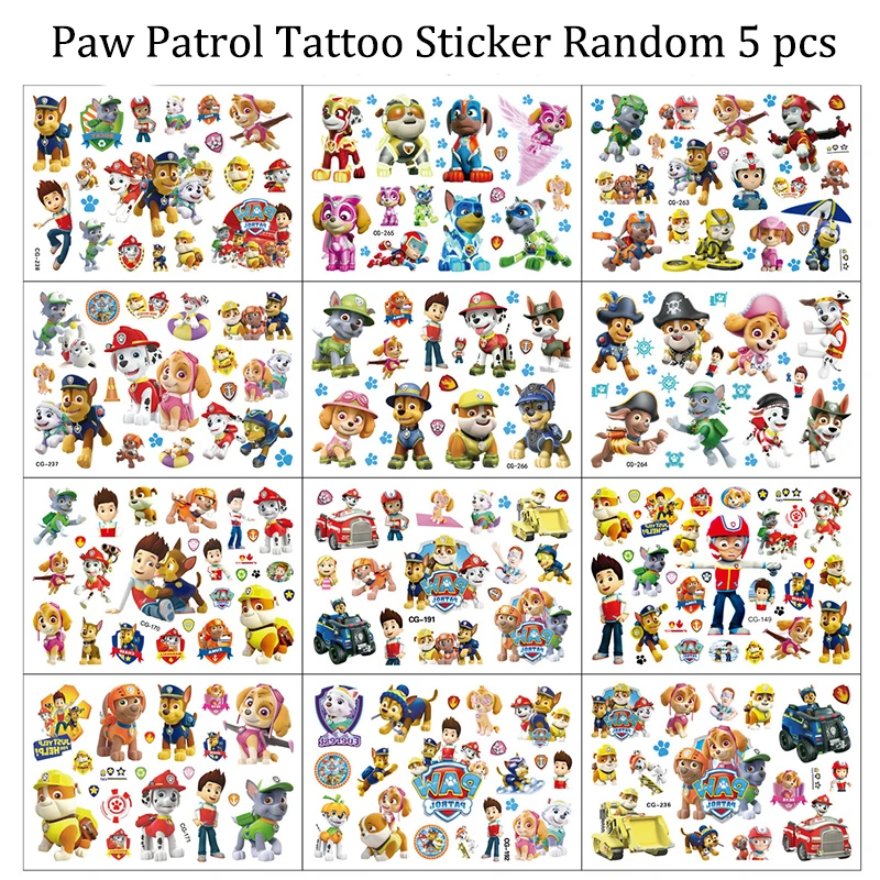 5PC Paw Patrol Tattoo Sticker Children Tattoo Stickers Temporary Tattoos Waterproof The Skye Tattoo Art Tatoo Cosplay Kid Gift