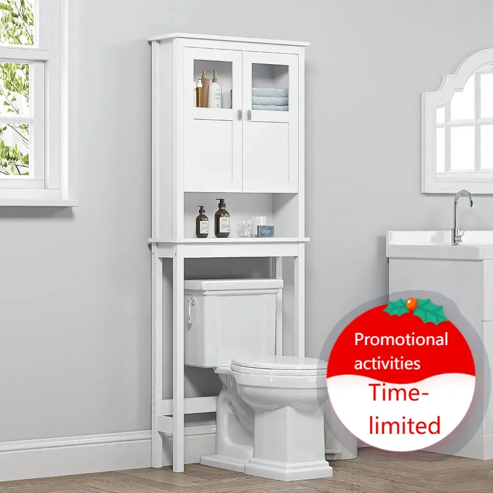 

Hot salesWhite Bathroom Cabinet Over Toilet with Glass Doors, Adjustable Shelves, Space-Saving Storage