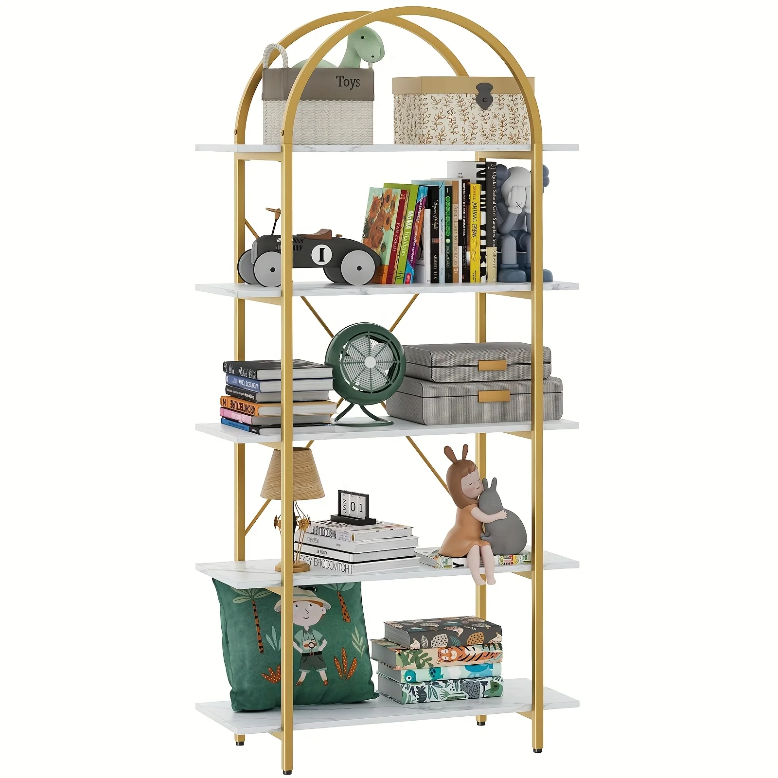

5 Tier Bookcase, 31.5 Inch Wide Industrial Arched Bookcase, Curved High Shelf with Open Shelves for Home Office, Living Room