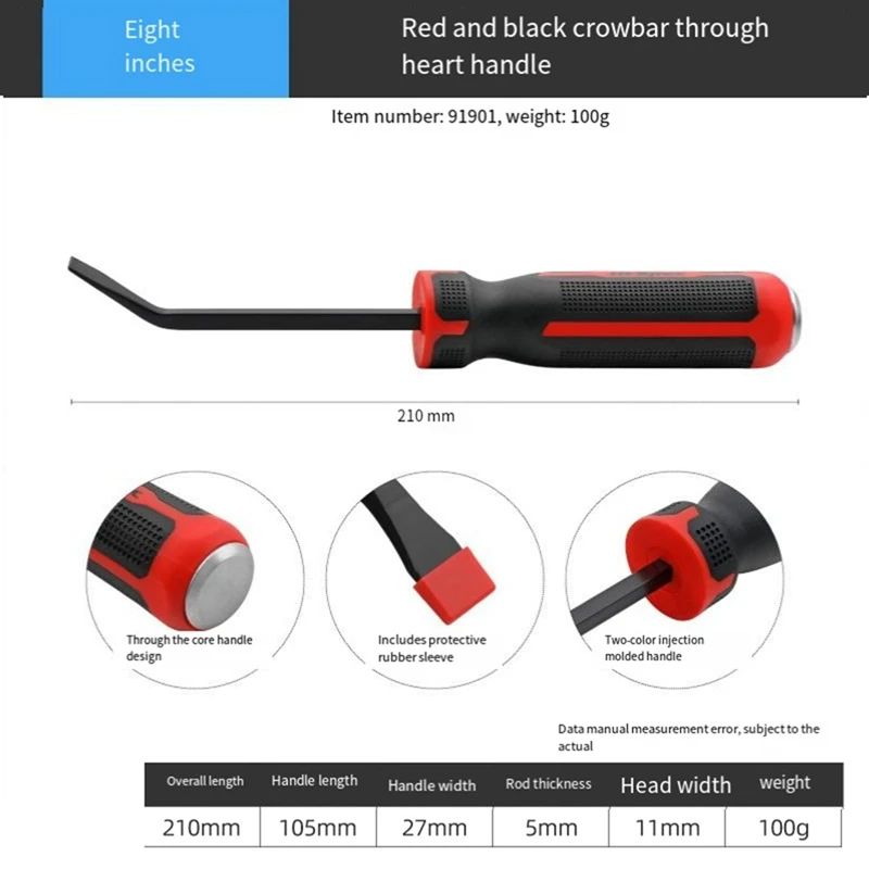 Multi-Function Long Pry Bar Tire Heavy Duty Crowbar Strike Cap Nail Puller Car Repair CV-R Removal Hand Tools Durable 8 Inch