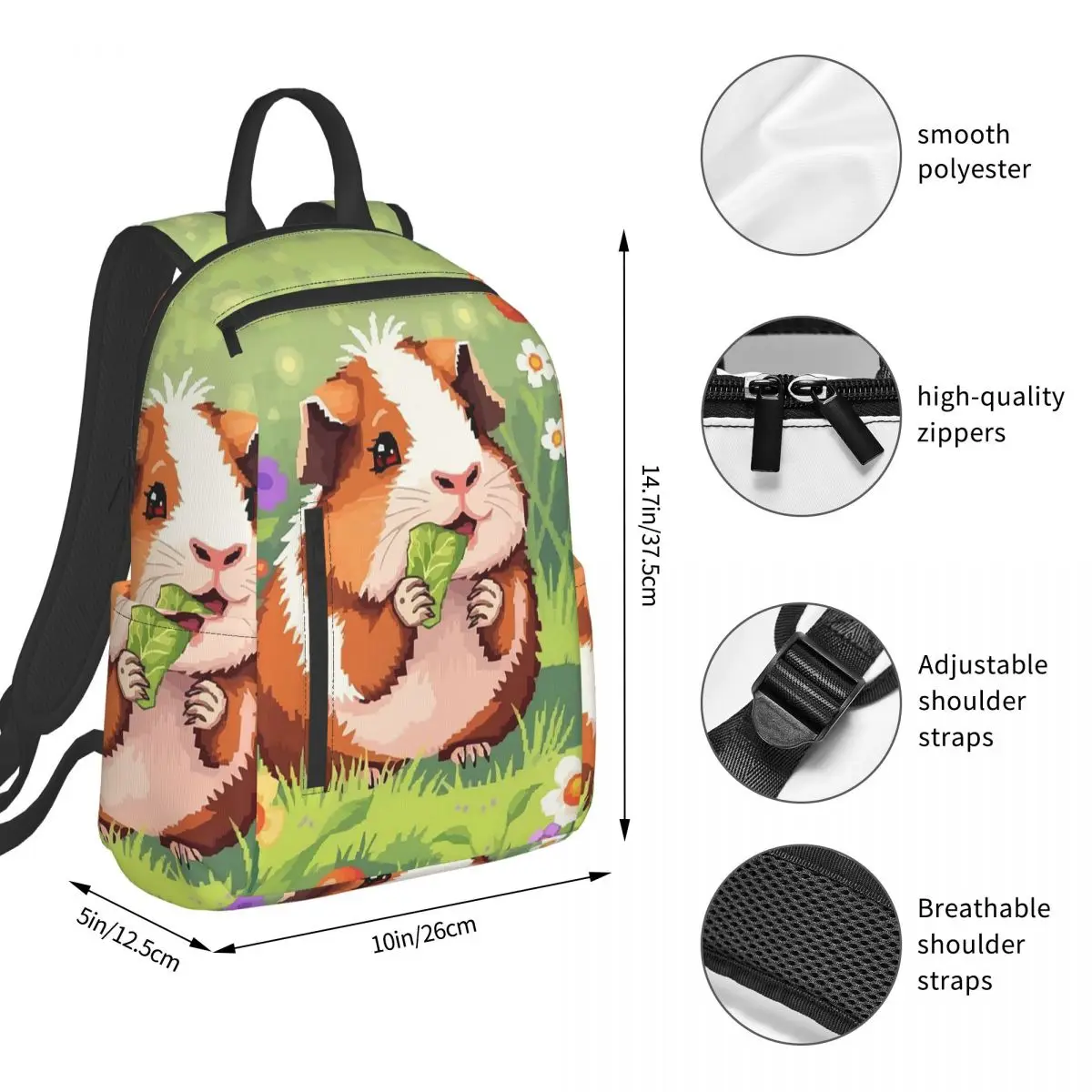 Guinea Pig Eating Vegetables Backpack Student BookBag Children School Bag Laptop Shoulder Bags Boys Girls