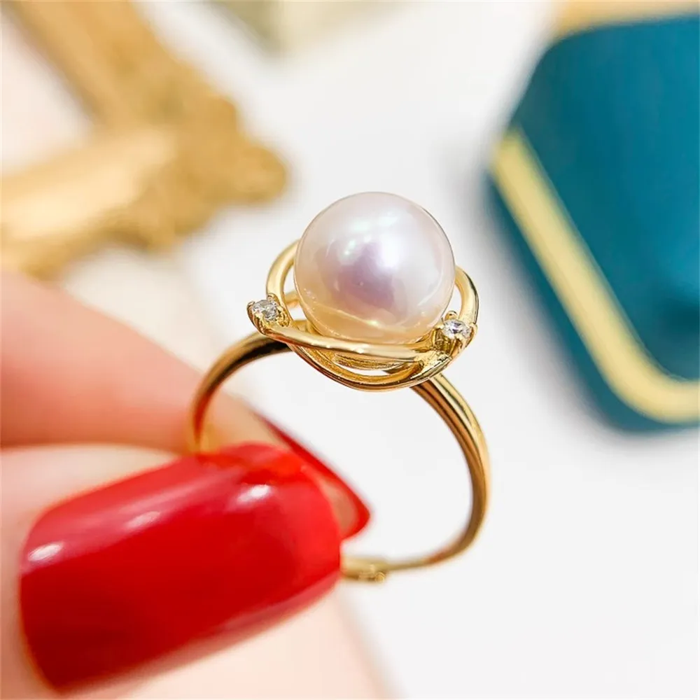 

DIY Pearl Ring Accessories S925 Sterling Silver Ring Empty Fashion Version of The Ring Silver Jewelry Fit 8-9mm Round Beads Z143