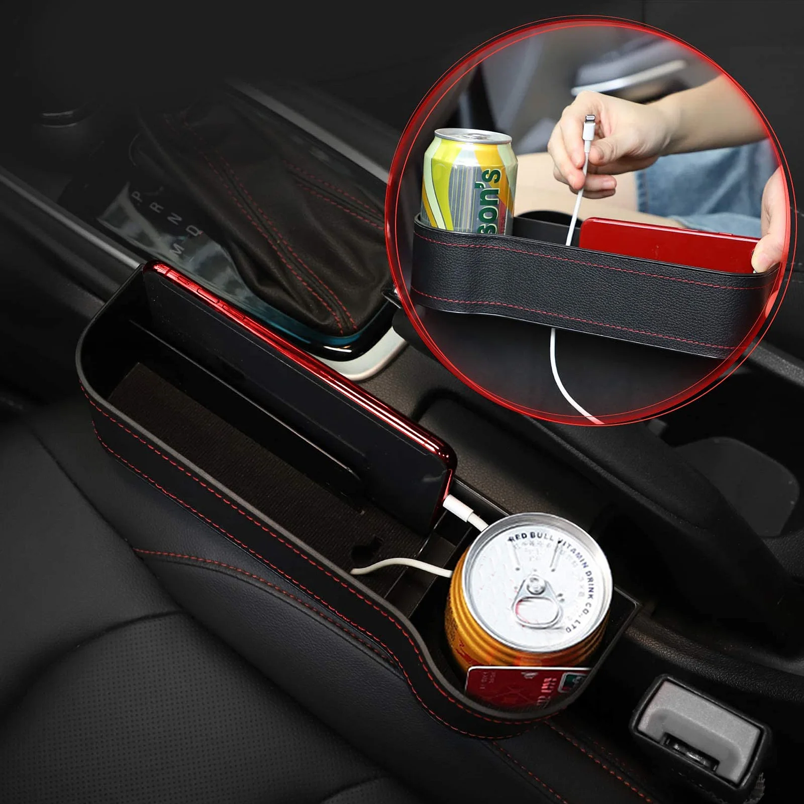 ที่จัดเก็บช่องว่างเบาะรถยนต์ 2 ชิ้น วัสดุพลาสติก สำหรับใส่โทรศัพท์มือถือ กระเป๋าสตางค์ บัตร จัดระเบียบช่องว่างข้างเบาะ