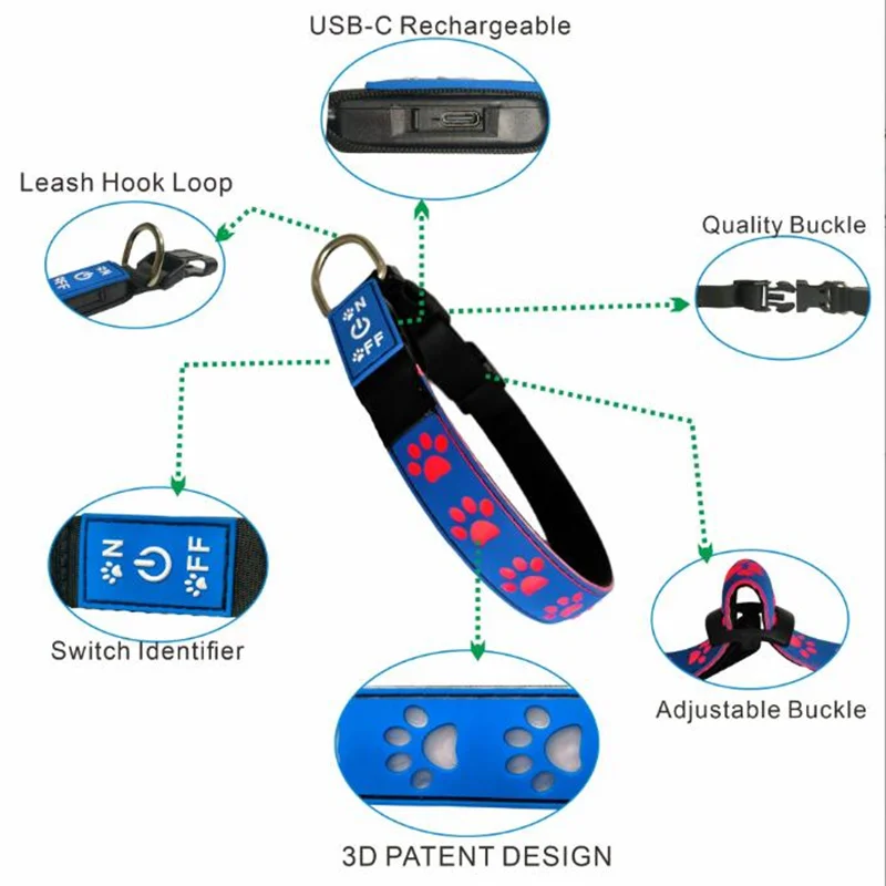 형광 개 목걸이 야간 산책 안전 LED 조명 목걸이, 애완동물 보호 목걸이, 빛나는 Martingale 목걸이 액세서리