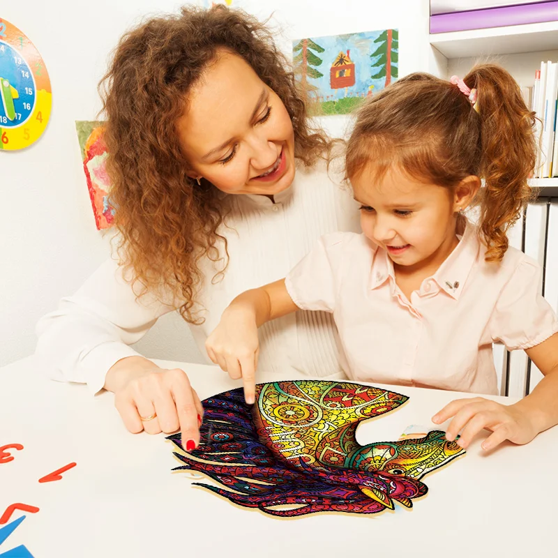 Conjunto de quebra-cabeça de cavalo alienígena de madeira brinquedos de madeira natural para jogos de família nano cola grátis