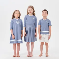 Ropa informal con estampado AP para niños y niñas, camisa de vestir de algodón, informal, deportiva, a juego, primavera y verano