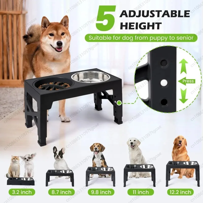 Elevated Dog Feeder Adjustable Raised Stand with Double Stainless Steel Bowls for Small Medium Large Dogs