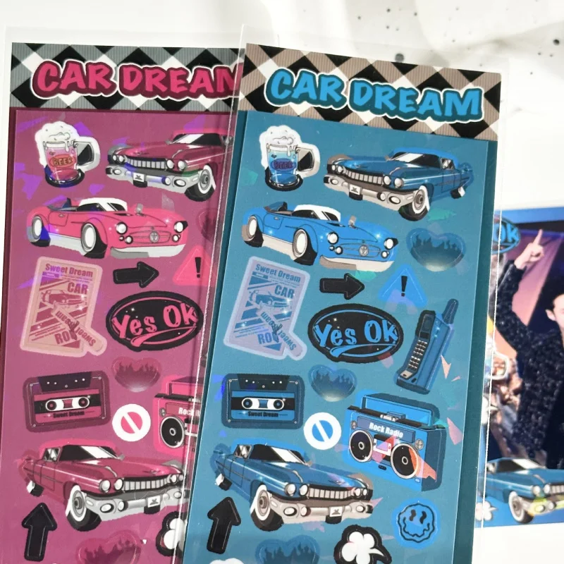Laser Glitter Retro Cool Car Stickers Handbook Card Photo Notebook Diary Scrapbook DIY Decorative Cartoon Sticker