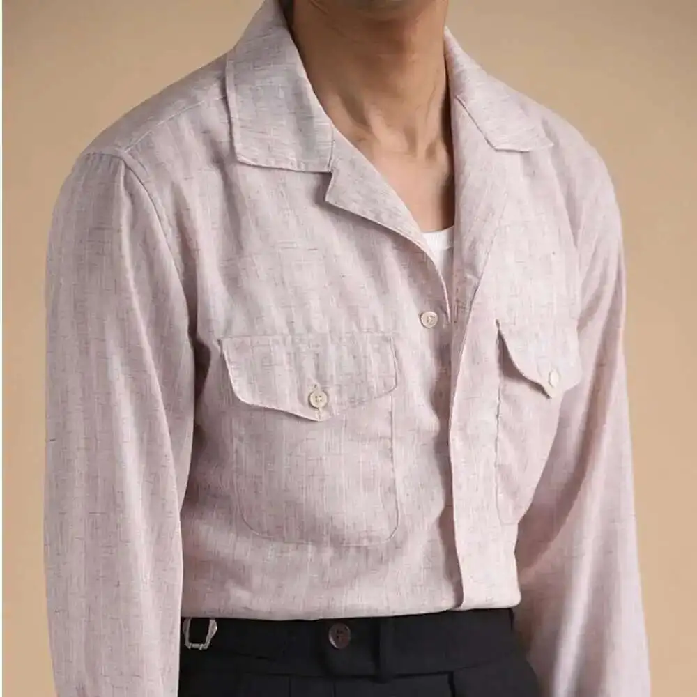 

Linen Blend Shirt Men Long Sleeve European Casual Linen Business Dress Shirt Social Party Tuxedo Chemise Homme Men Clothes