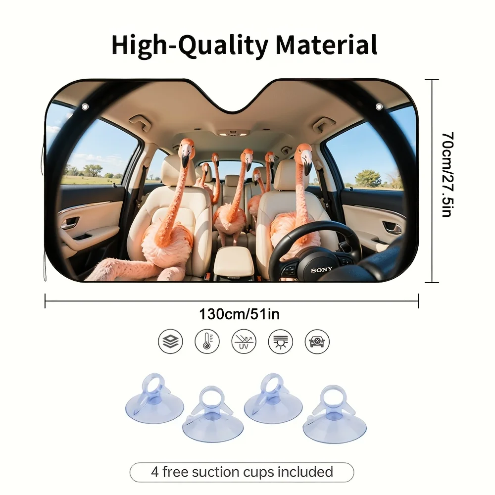 1pc Flamingo-Themed Car Sunshade, Stylish Windshield Cover, Interior Vehicle Decor