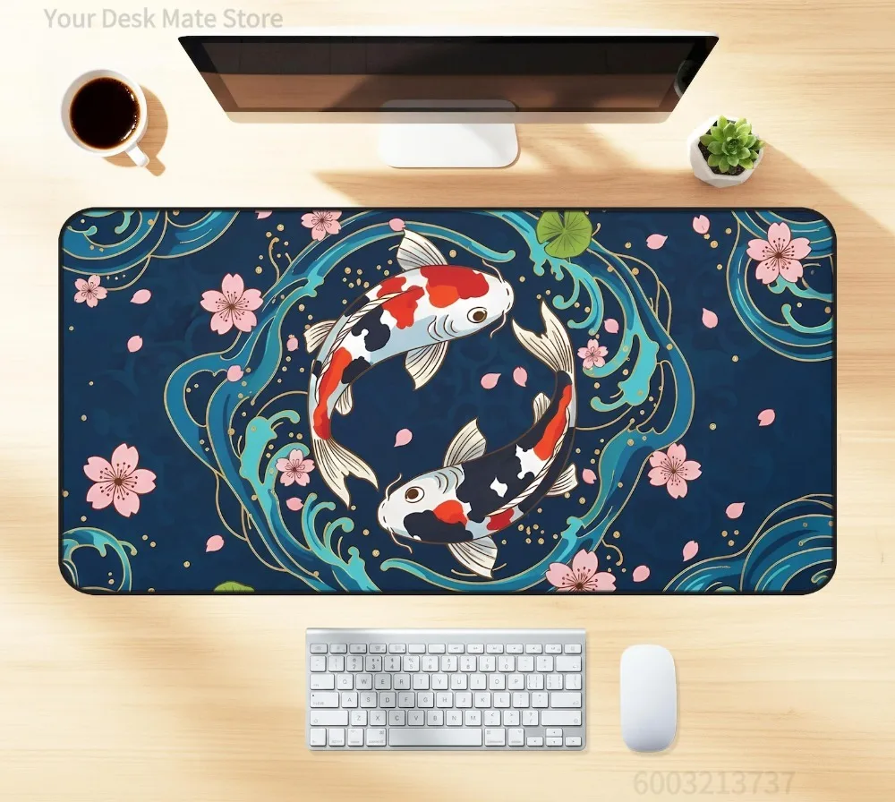 

Anime Koi Fish Cherry Blossom Gaming Mouse Pad Extended Desk Pad Anti-Slip Rubber Base Waterproof Keyboard Mat for Gamers Office