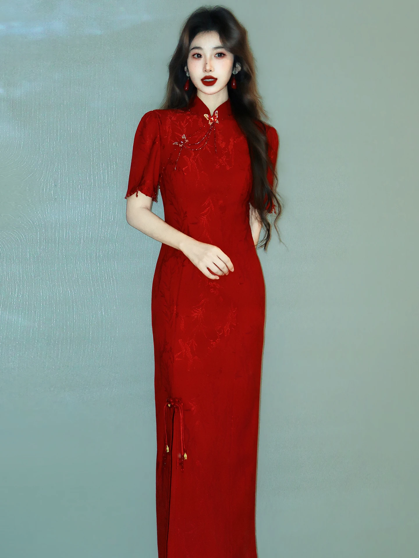 

Красное винтажное свадебное платье 2026: Новинка, традиционный китайский костюм для женщин, длинное платье-ципао для невесты