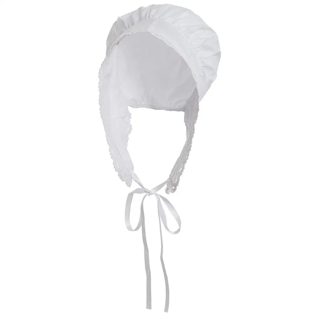 

White Bonnet Hat Headdress Women Prairie Cap Maid Cosplay Accessory Vintage Maid MOP Headpiece