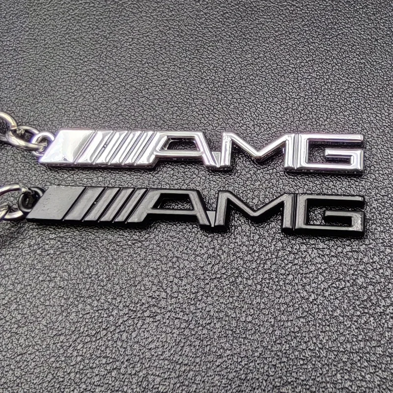 1pcs 3D Metal Black Silver AMG Logo Styling Keychain Badge Key Ring Chain Emblem For Mercedes Benz AMG Auto Keyring Accessories