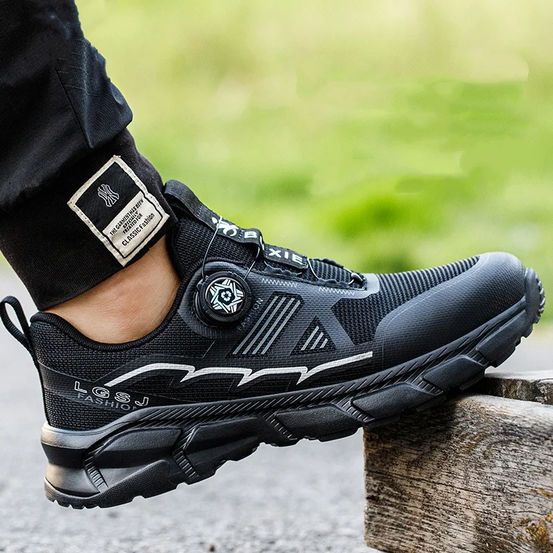 plus size men's casual breathable steel toe covers working shoes summer safety boots worker designer security sneakers protect