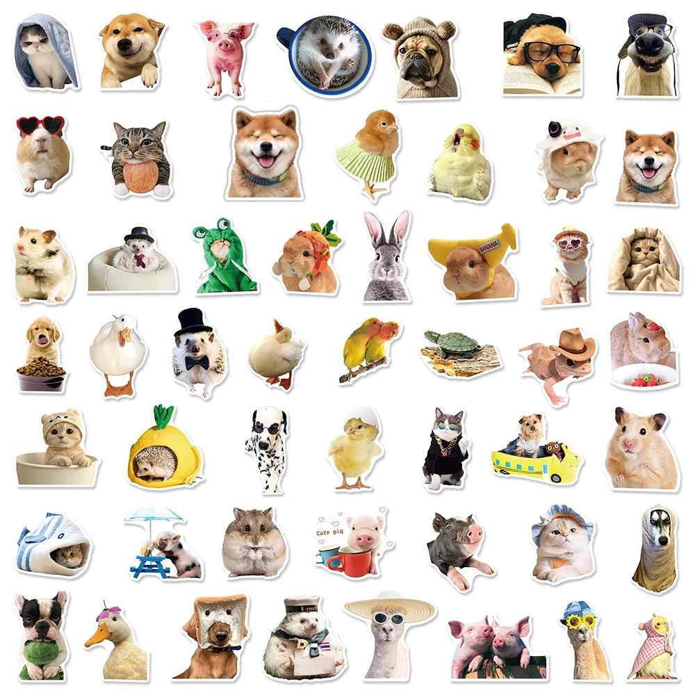 10/30/50pcs Cartoon Cute Mixed Animal Meme Stickers Kawaii Cat Hamster Dog Sticker Water Bottle Laptop Phone Waterproof Decals