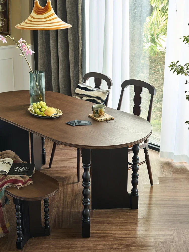 طاولة طعام من الخشب الصلب الفرنسي القديم، مكتب مؤتمرات منزلي عتيق بيضاوي متعدد الوظائف