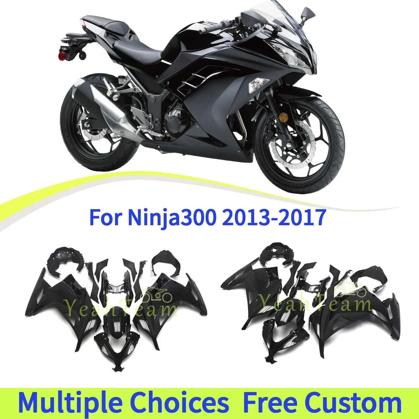 

Комплект обтекателей из АБС-пластика для мотоцикла Kawasaki Ninja300 2013-2017, полностью глянцевый черный пластиковый кузов EX300A 13-17