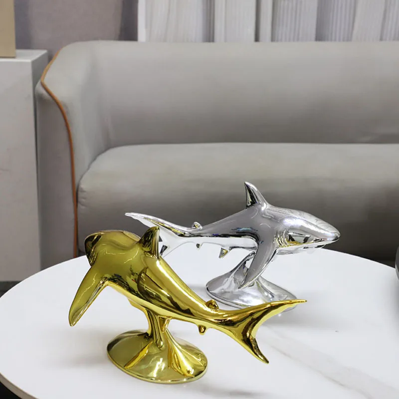 Creativity Abstract Electroplating Resin Shark Sculptures And Figurines Handicraft Desktop Ornament Living Room Home Decoration